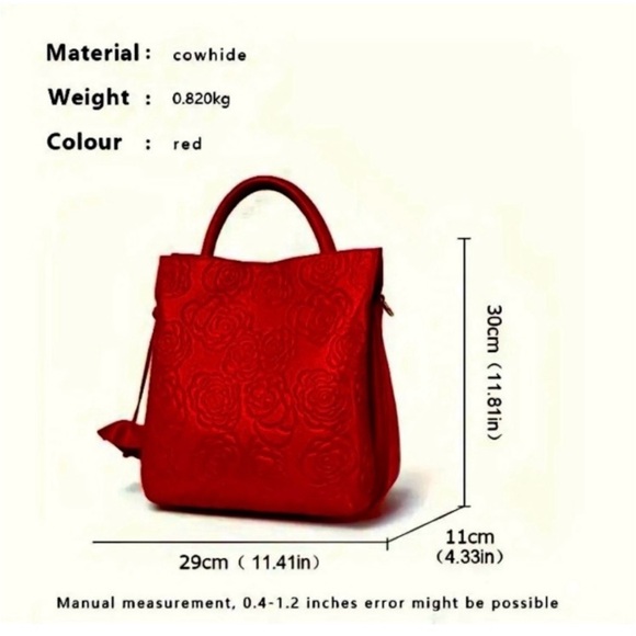 NWOT~Genuine LEATHER Floral Embossed Luxury- Satchel/Handbag/Shoulder bag - Picture 3 of 10